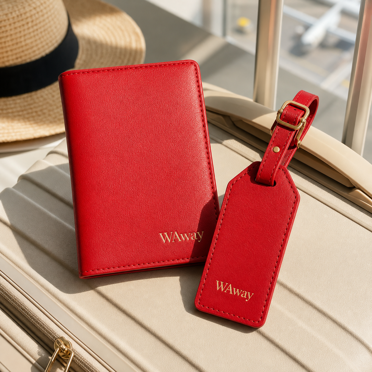WAway Ready WA Set Red passport holder and luggage tag