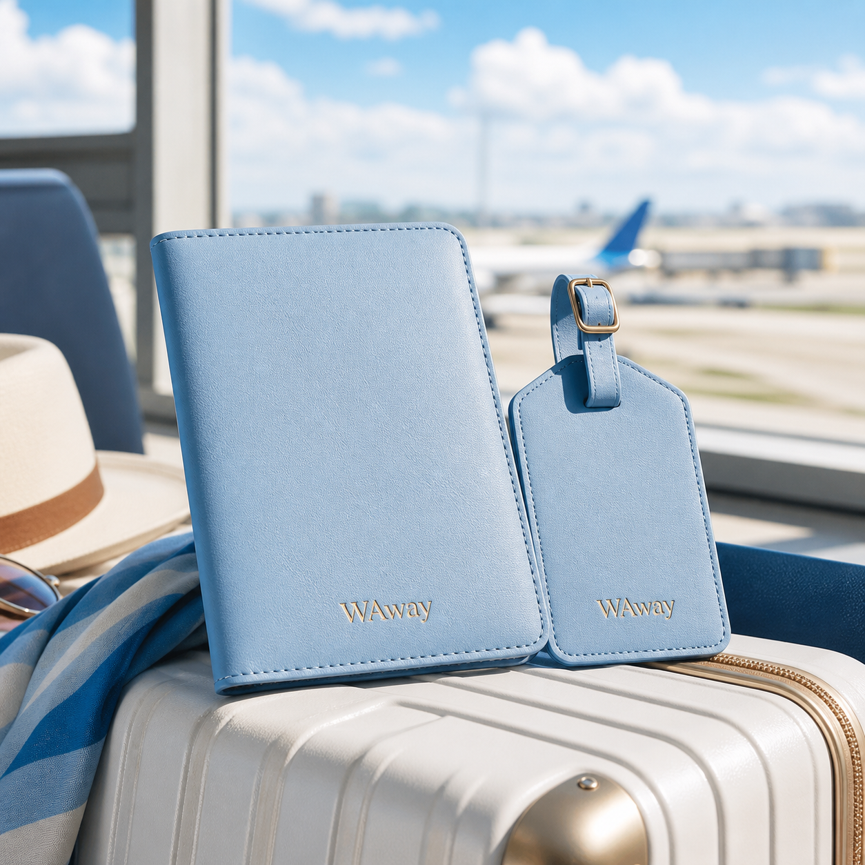 WAway Ready WA Set Sky Blue passport holder and luggage tag