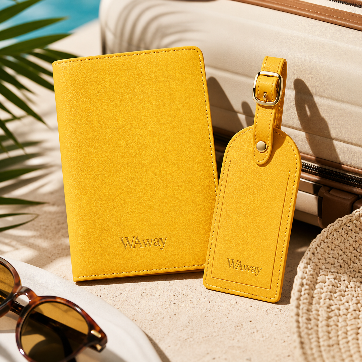 WAway Ready WA Set Sunny Yellow passport holder and luggage tag